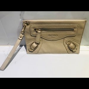 BCBG Paris faux leather beige wristlet